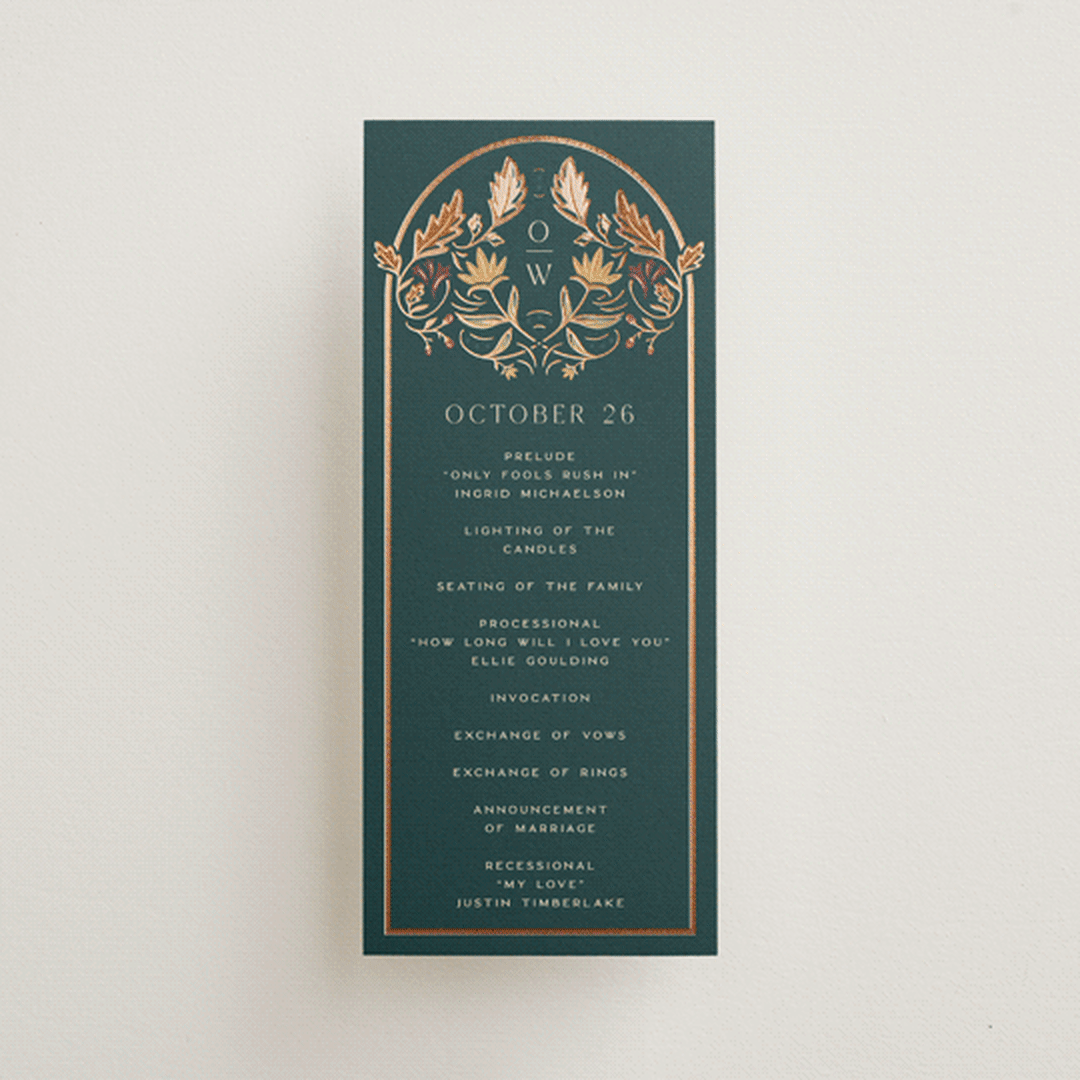 "Autumnal Arch" - Wedding Programs in Deep Sea by Erin German - Front
