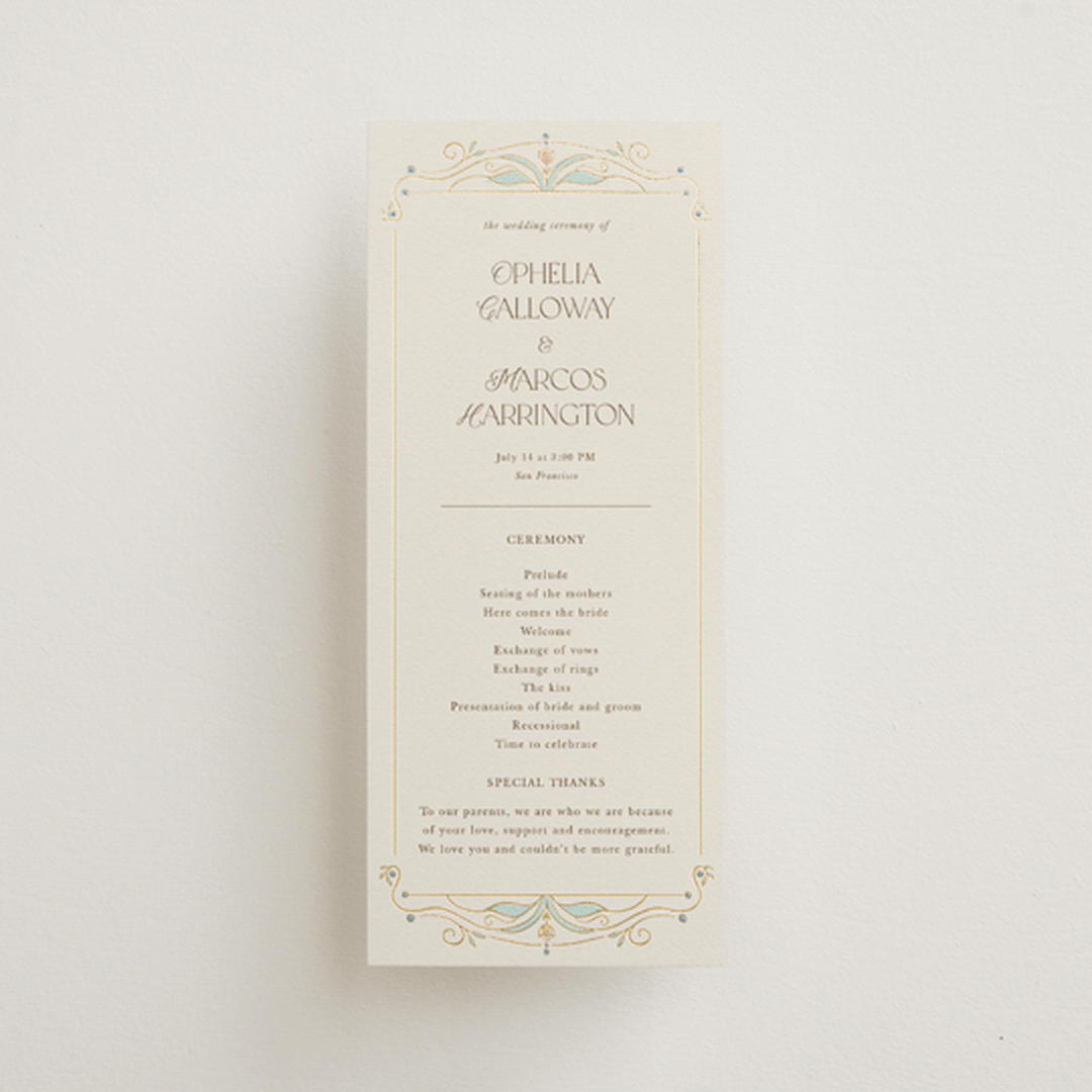 "Ornate Elegance" - Wedding Programs in Ivory by Maria Hilas-Louie - Front