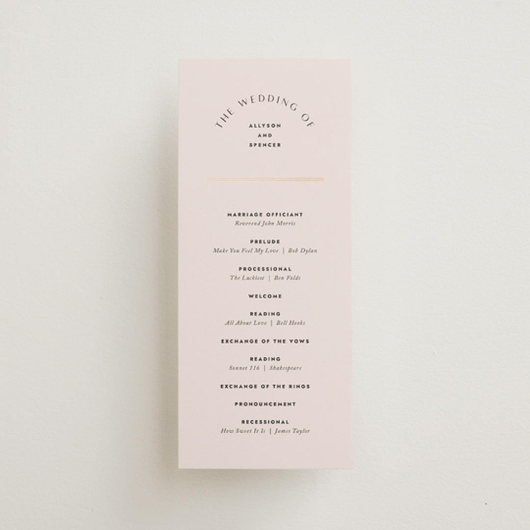 "Deco Band" - Wedding Programs in Blush by Kindred Fields - Front