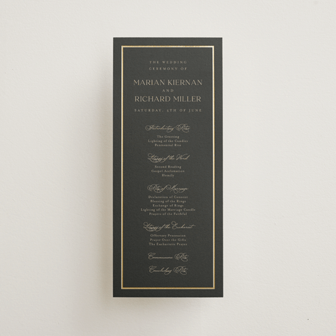 "Timeless Charm" - Wedding Programs in Charcoal by Lucrecia Caporale - Front