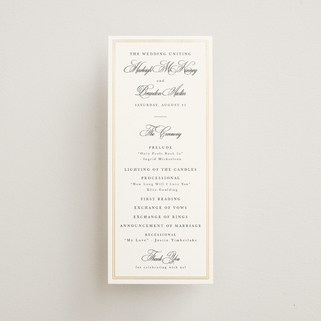 "Traditionalist" - Wedding Programs in Snow by Sarah Brown - Front