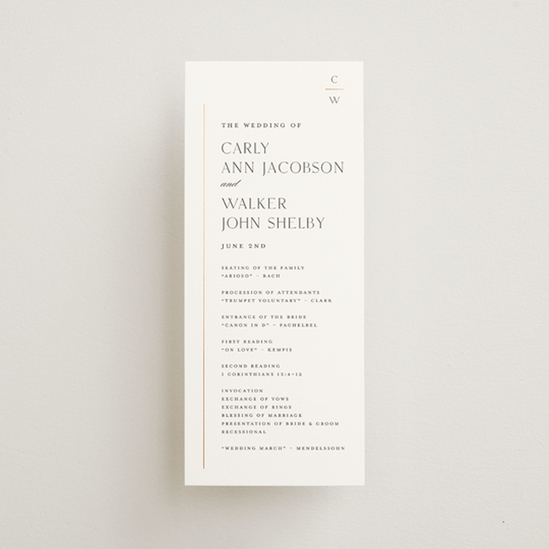 "Understated Elegance" - Wedding Programs in Cotton by Stacey Meacham - Front