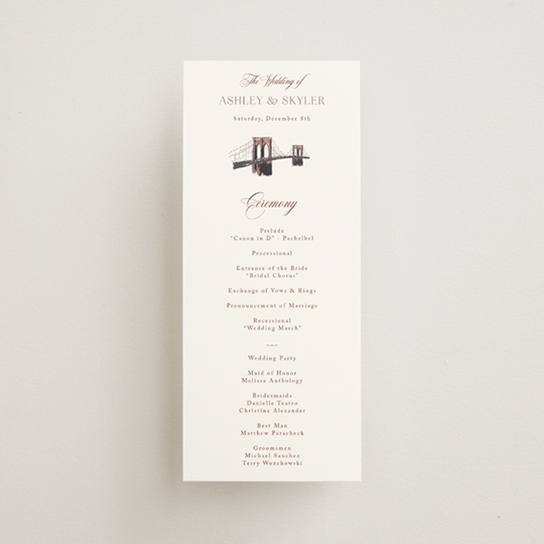 "Brooklyn Bridge" - Wedding Programs in Chiffon by Cass Loh - Front