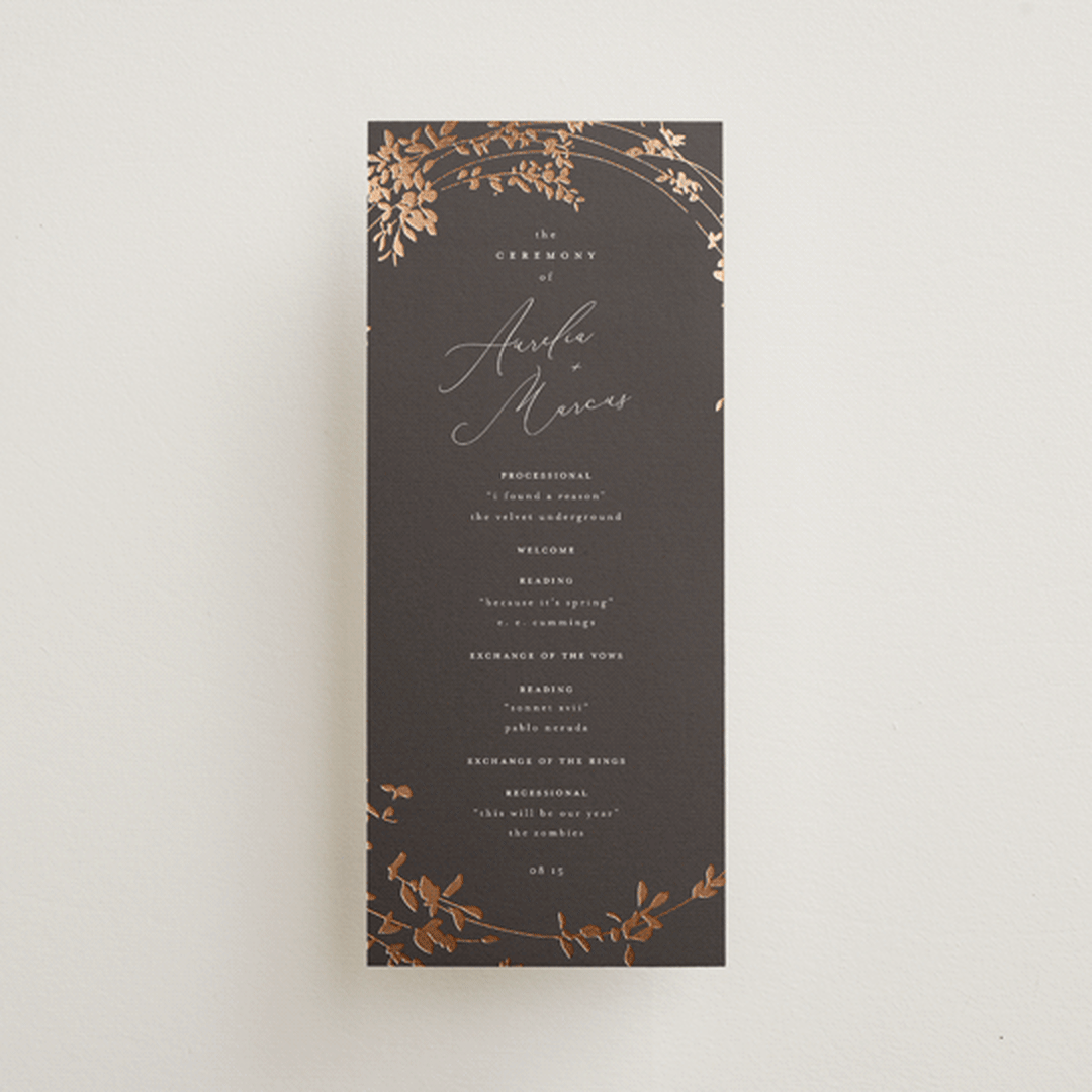 "Bliss" - Wedding Programs in Cocoa by Leah Bisch - Front