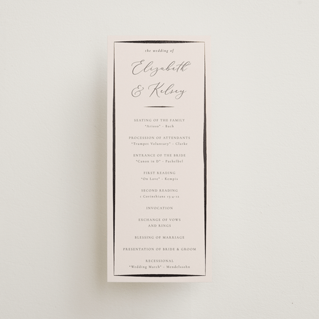 "Bow" - Wedding Programs in Tuxedo by Corinne Malesic - Front