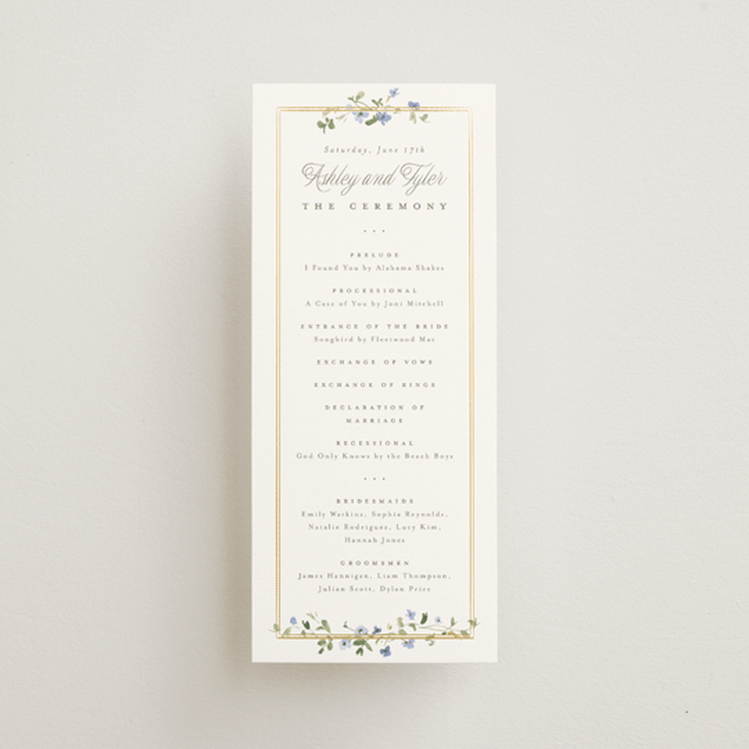 "Flowering Vine" - Wedding Programs in Bluebell by Everett Paper Goods - Front