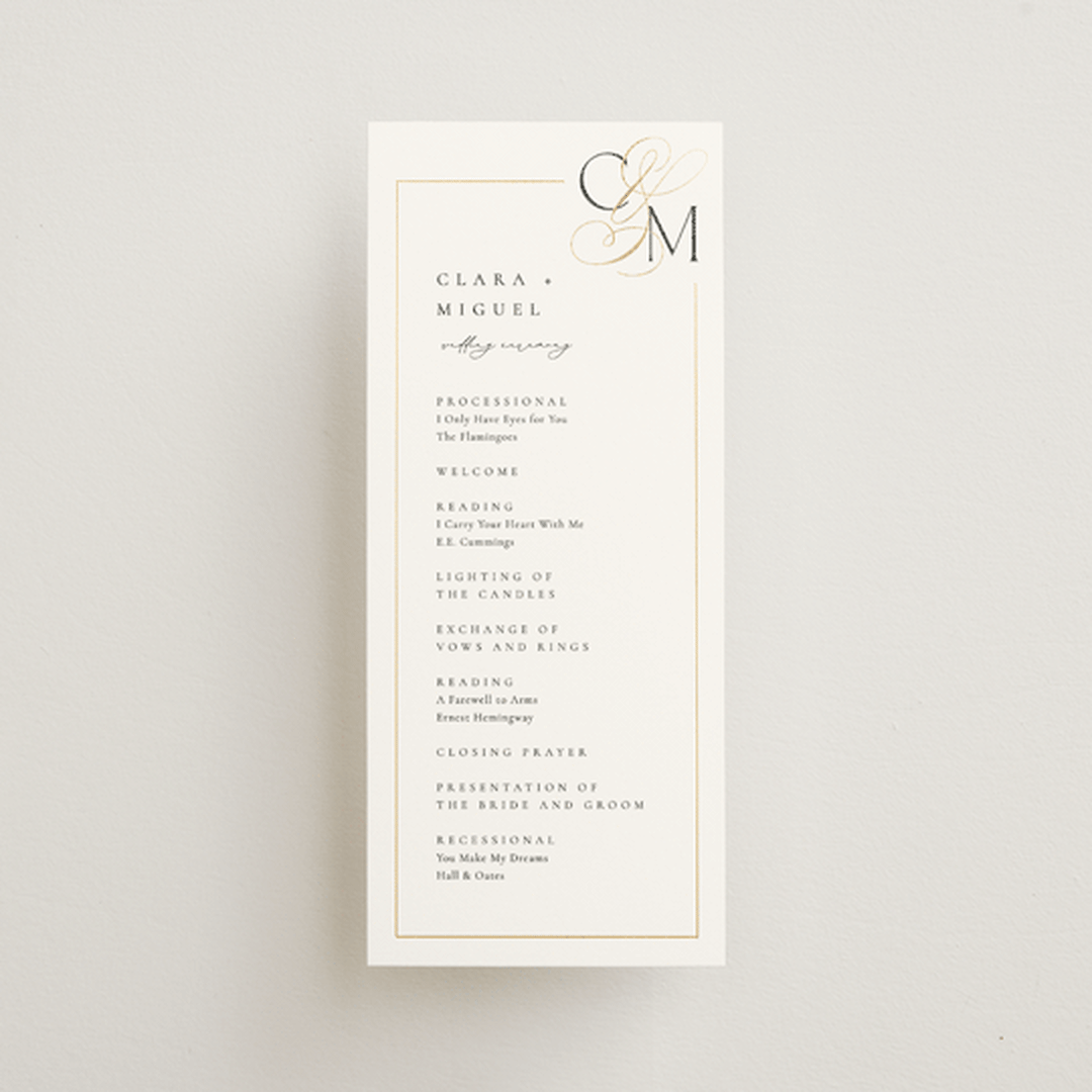 "Golden Ampersand" - Wedding Programs in Silk by Kelly Schmidt - Front