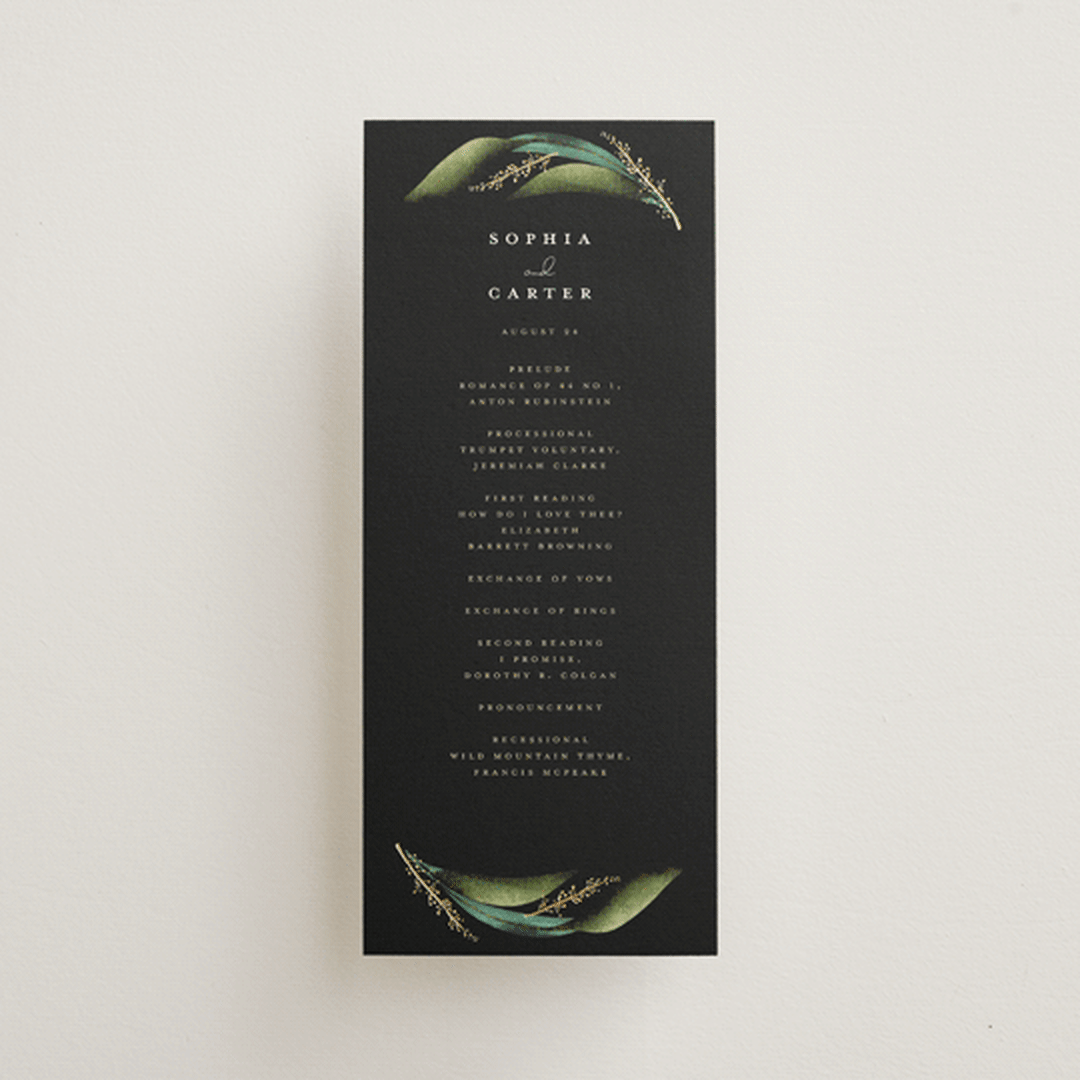 "Bold Bouquet" - Wedding Programs in Midnight by Susan Moyal - Front