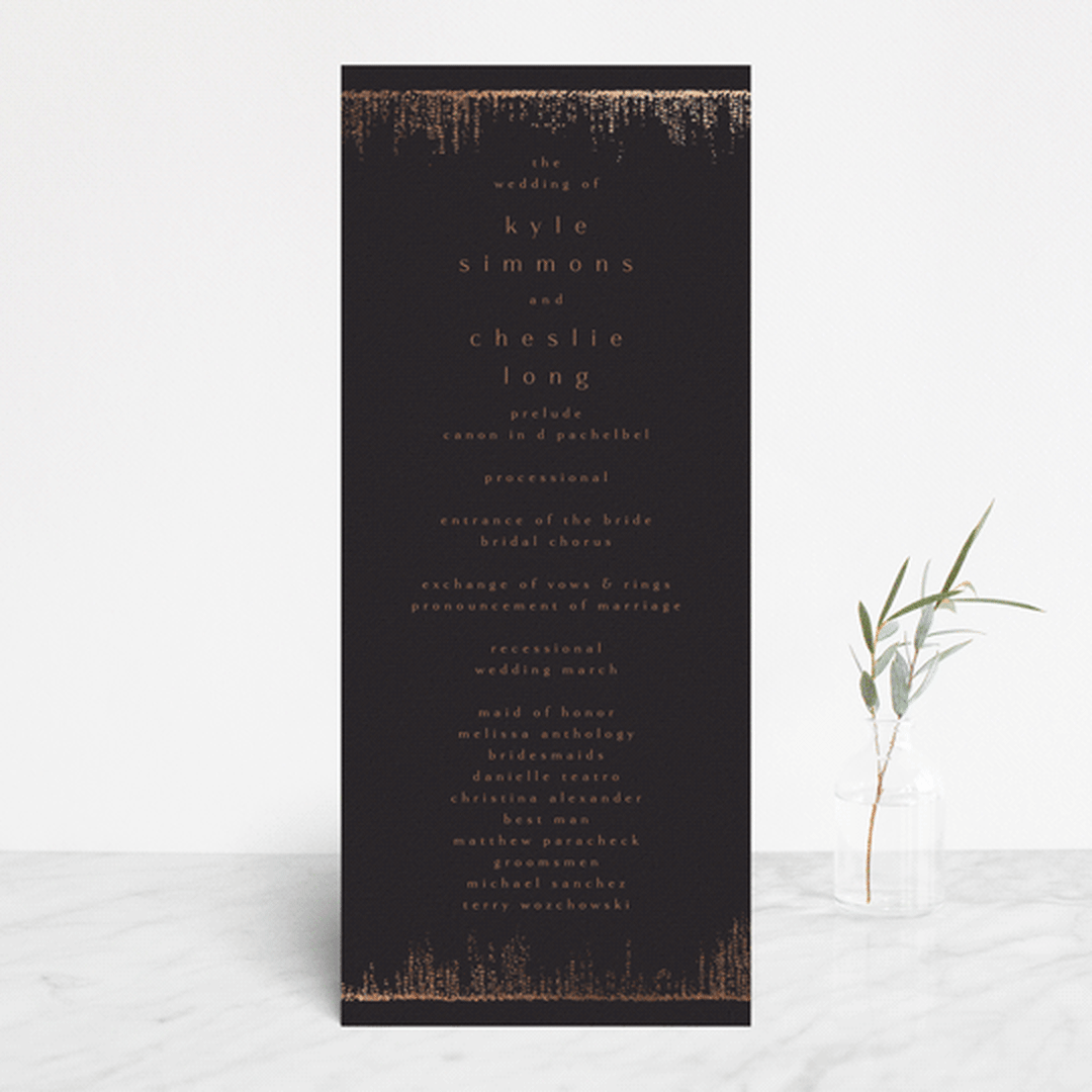 "Dazzling" - Wedding Programs in Noir by Phrosné Barwood - Front