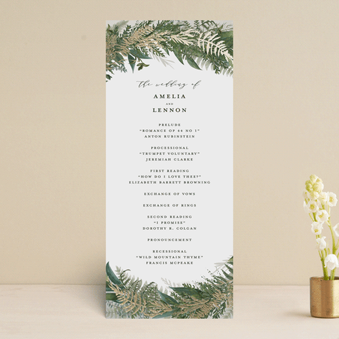 "Fresh Vines" - Wedding Programs in Fern by Susan Moyal - Front