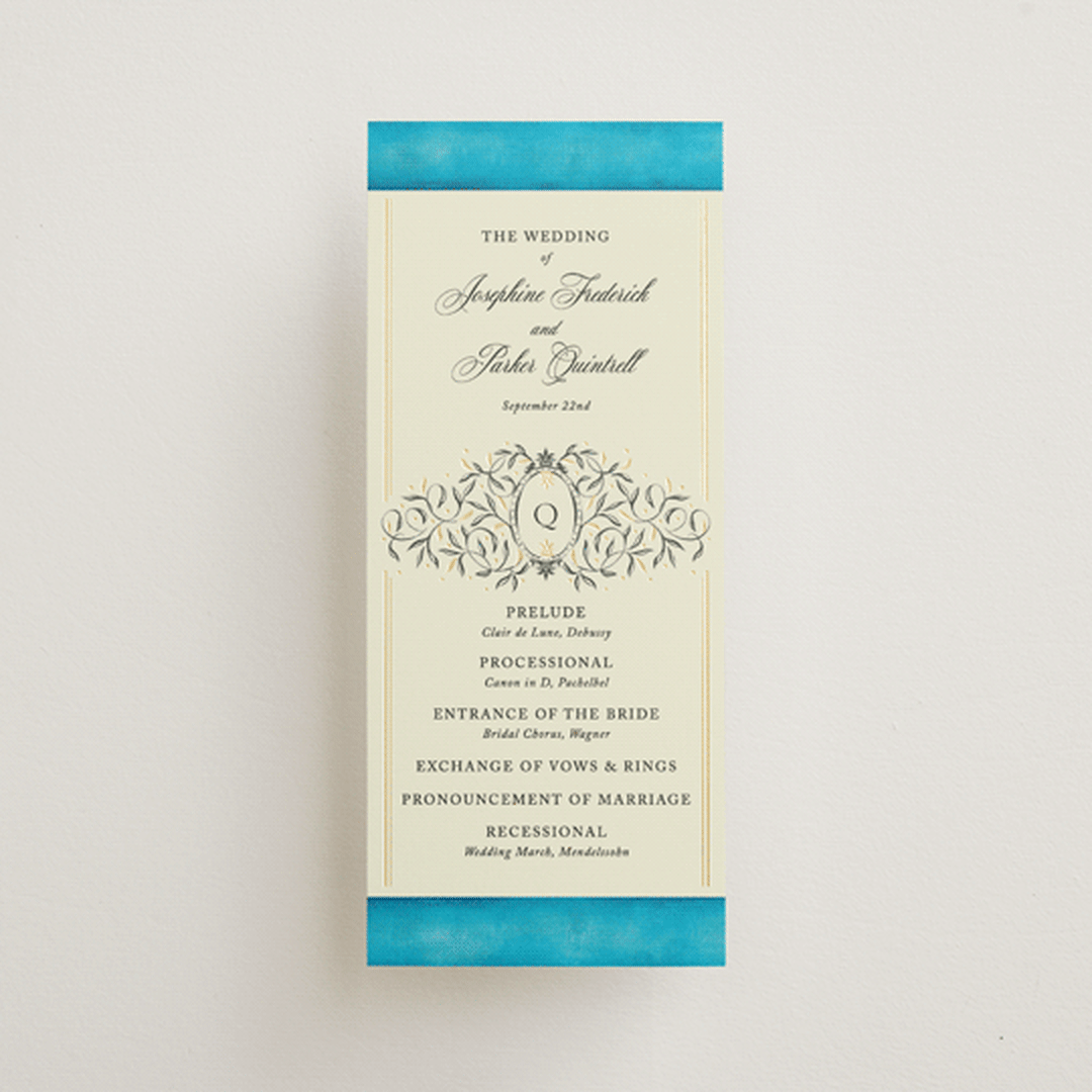 "Josephine" - Wedding Programs in Marine by Jackie Crawford - Front