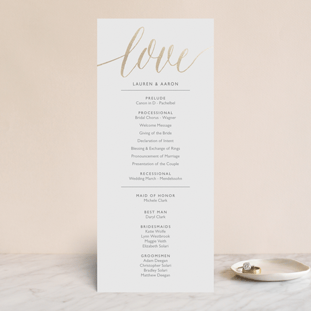 "A Sparkly Love" - Wedding Programs in Gold by Erin Deegan - Front
