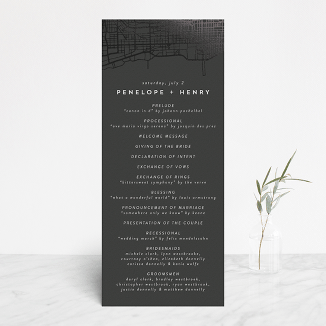 "Chicago" - Wedding Programs in Onyx by Erin Deegan - Front
