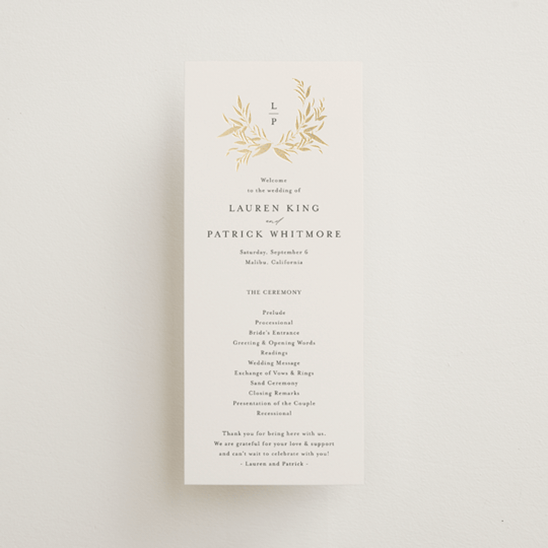 "Natural Monogram" - Wedding Programs in Porcelain by Jennifer Postorino - Front