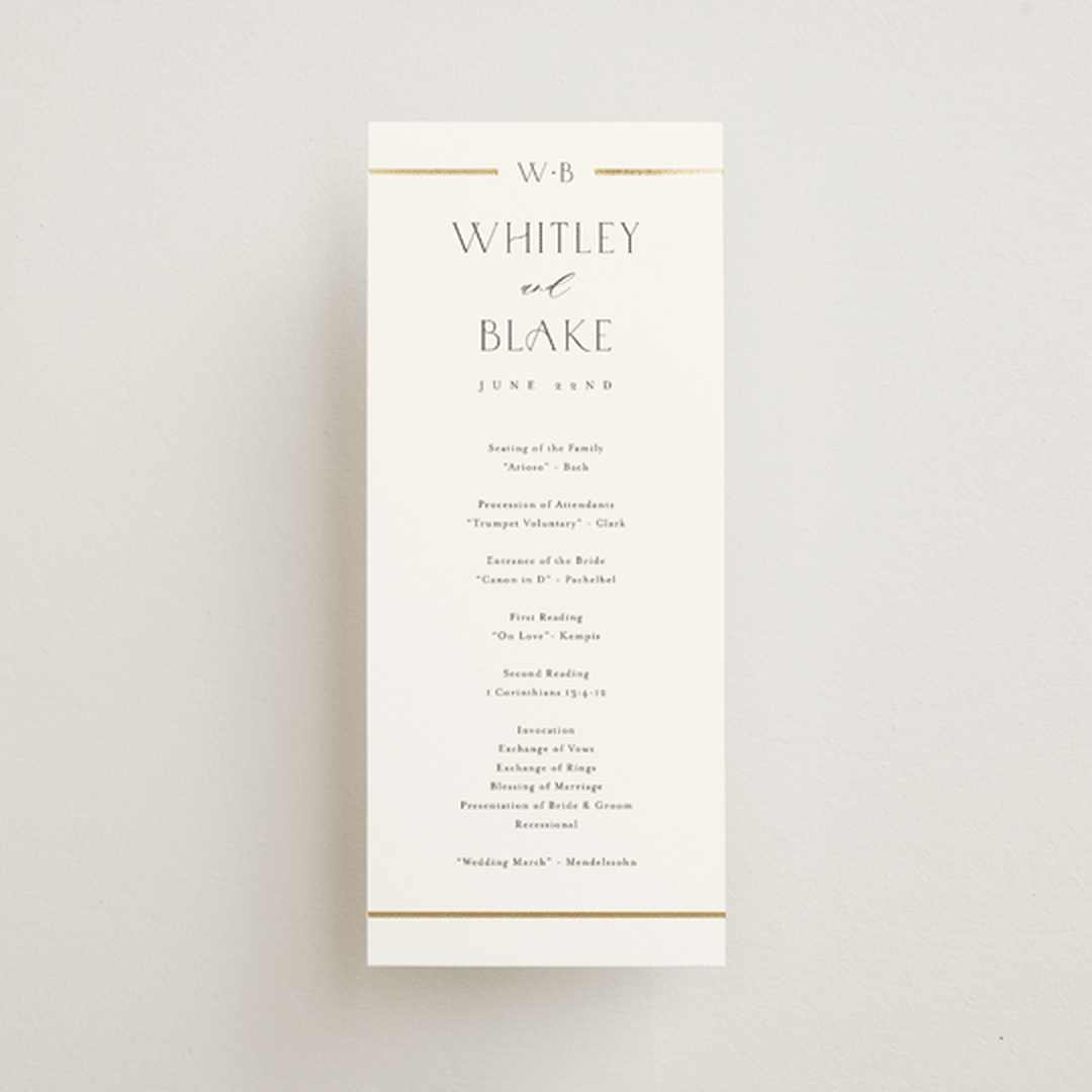 "Luster" - Wedding Programs in Cotton by Stacey Meacham - Front