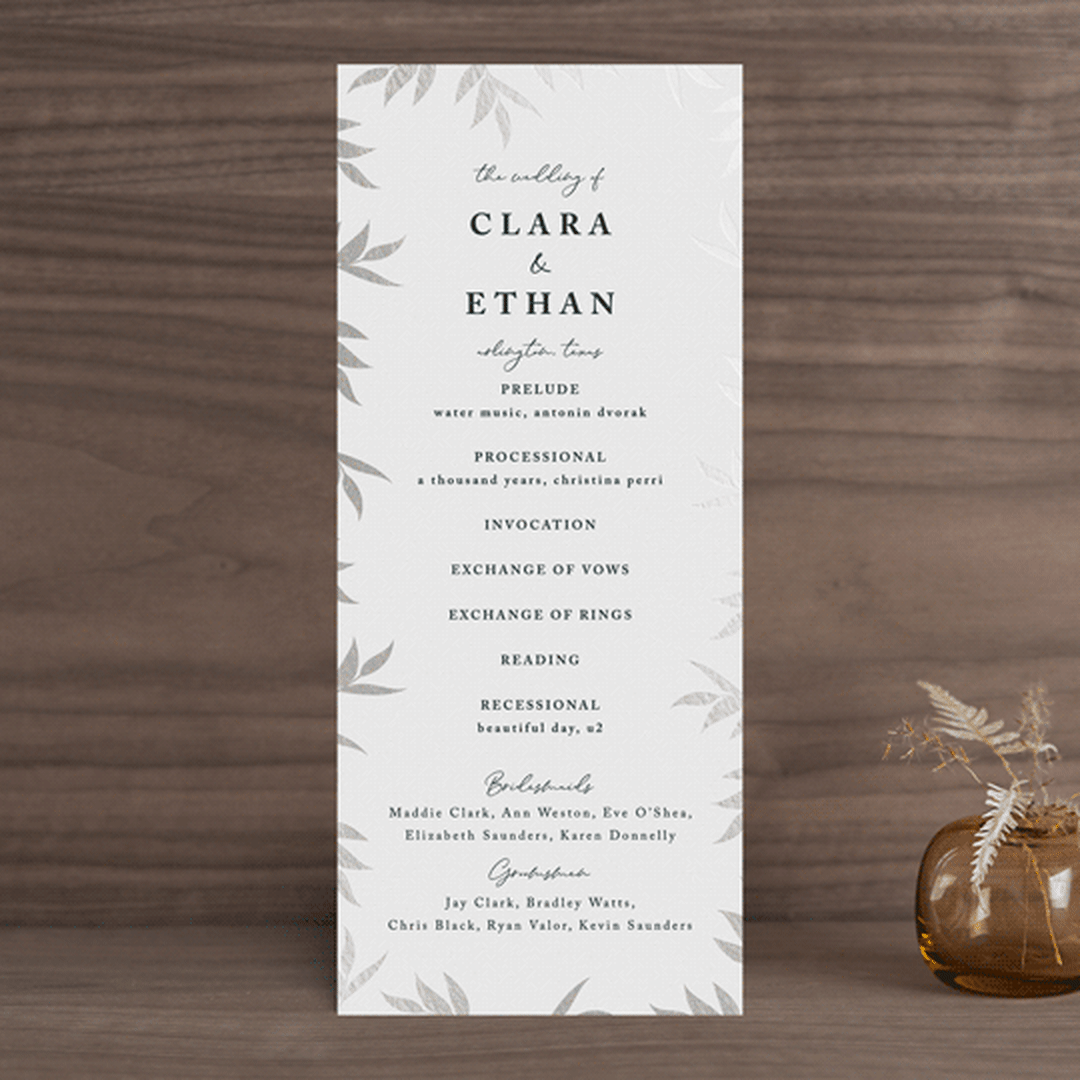 "Soft Greenery" - Wedding Programs in Twilight by Susan Moyal - Front