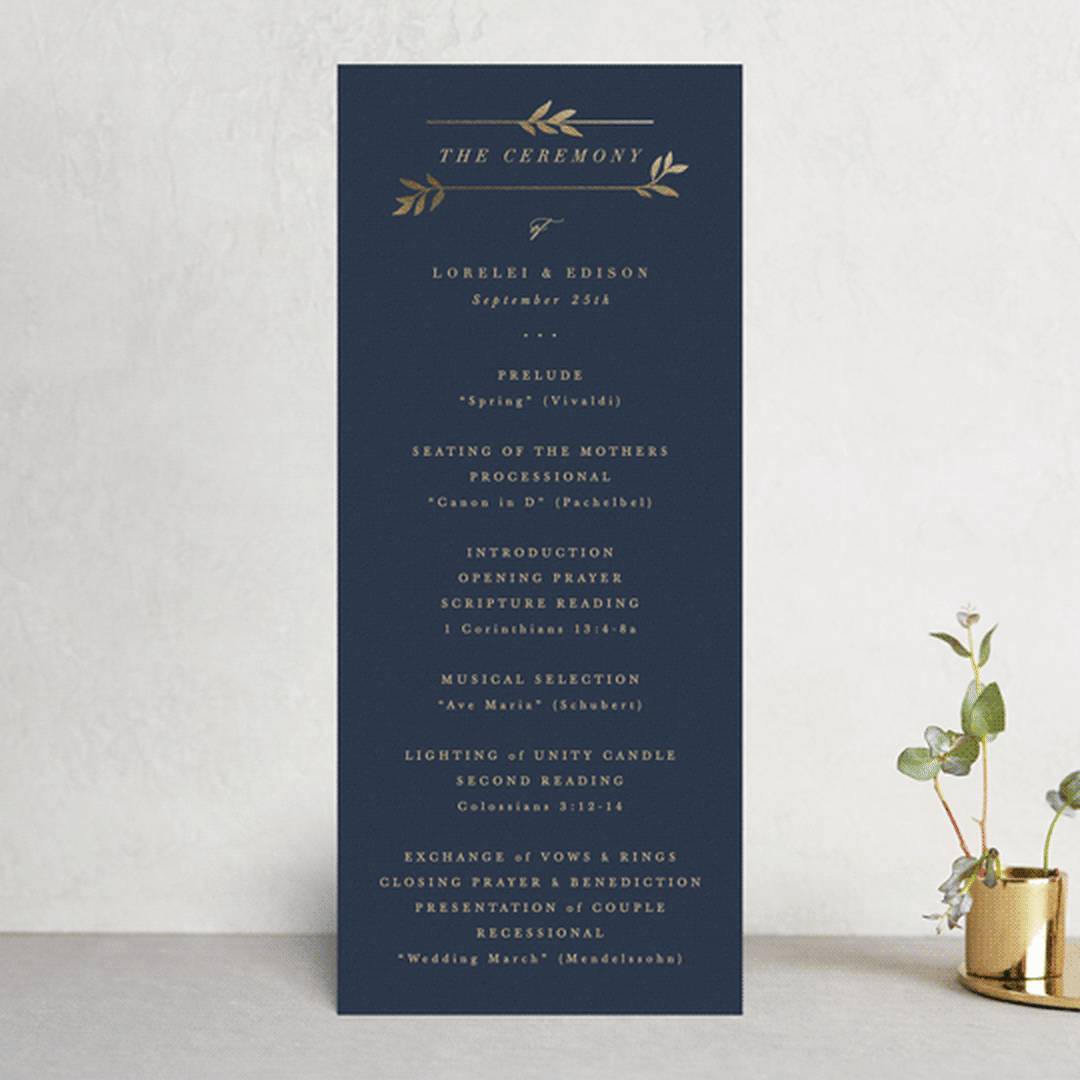 "Botanical Ampersand" - Wedding Programs in Navy by Hooray Creative - Front