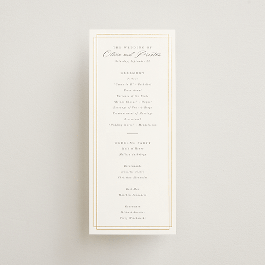"Regent" - Wedding Programs in Opal by Robert and Stella - Front