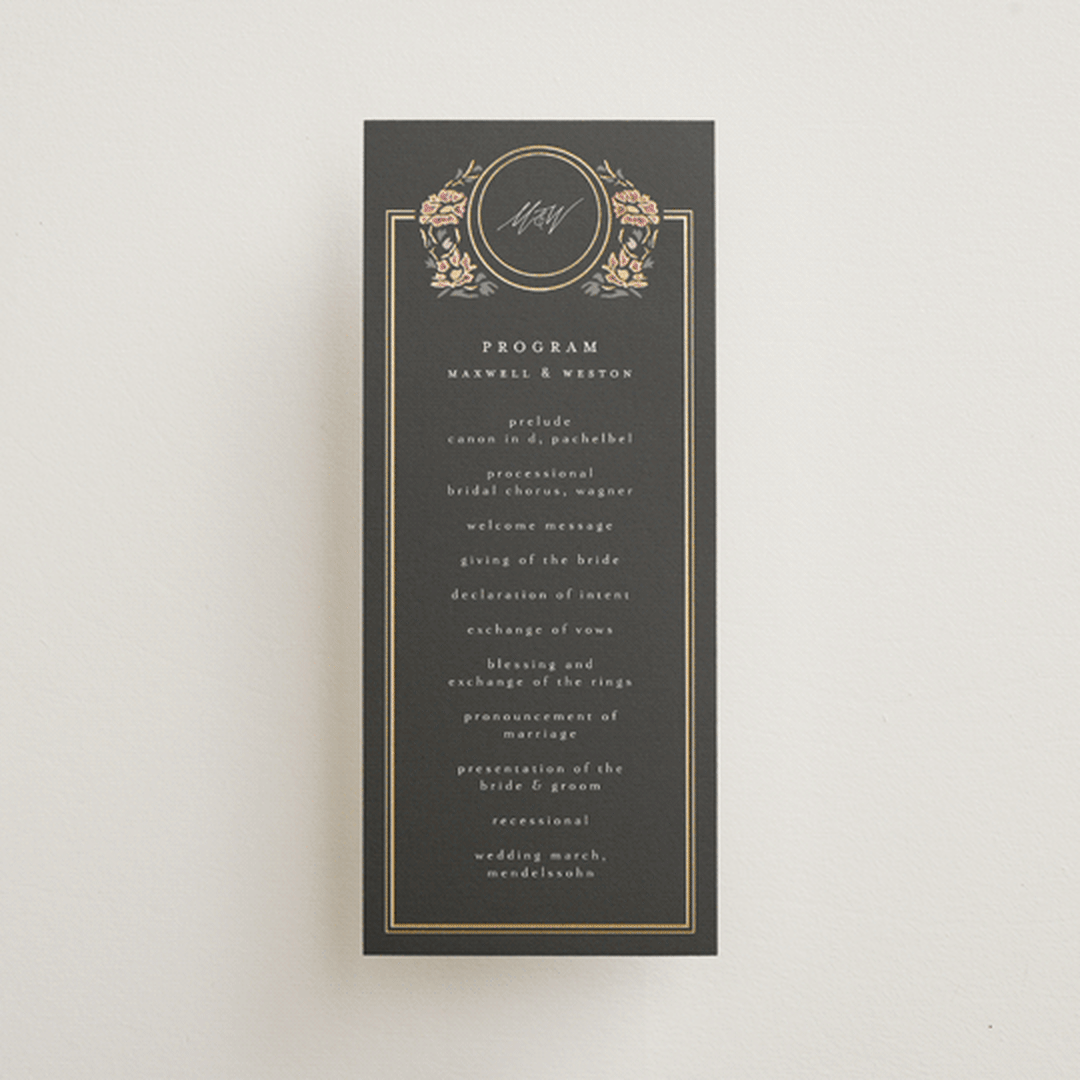 "Timeless Nature" - Wedding Programs in Ebony by Ana de Sousa - Front