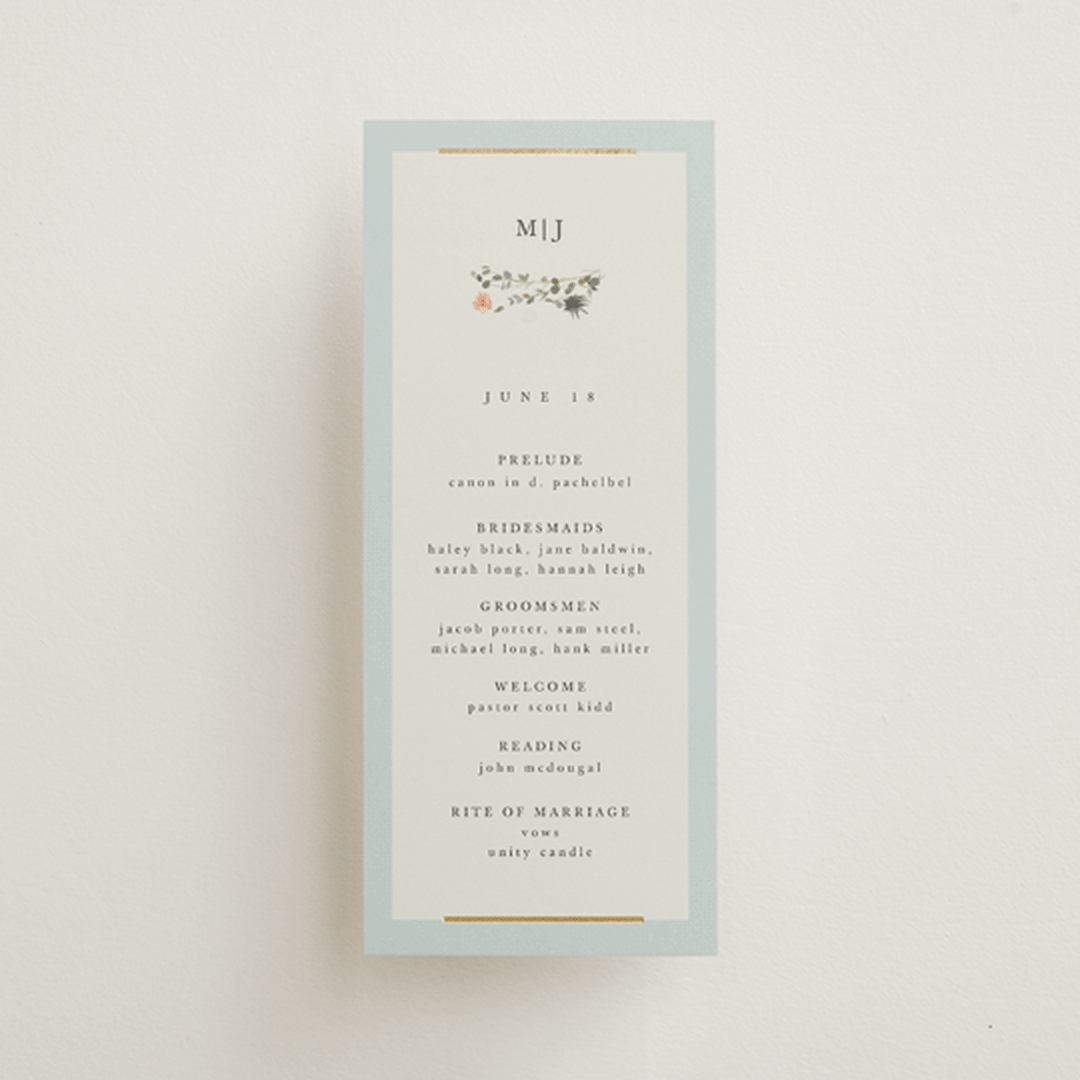 "Blue Garden" - Wedding Programs in Mist by Hannah Williams - Front