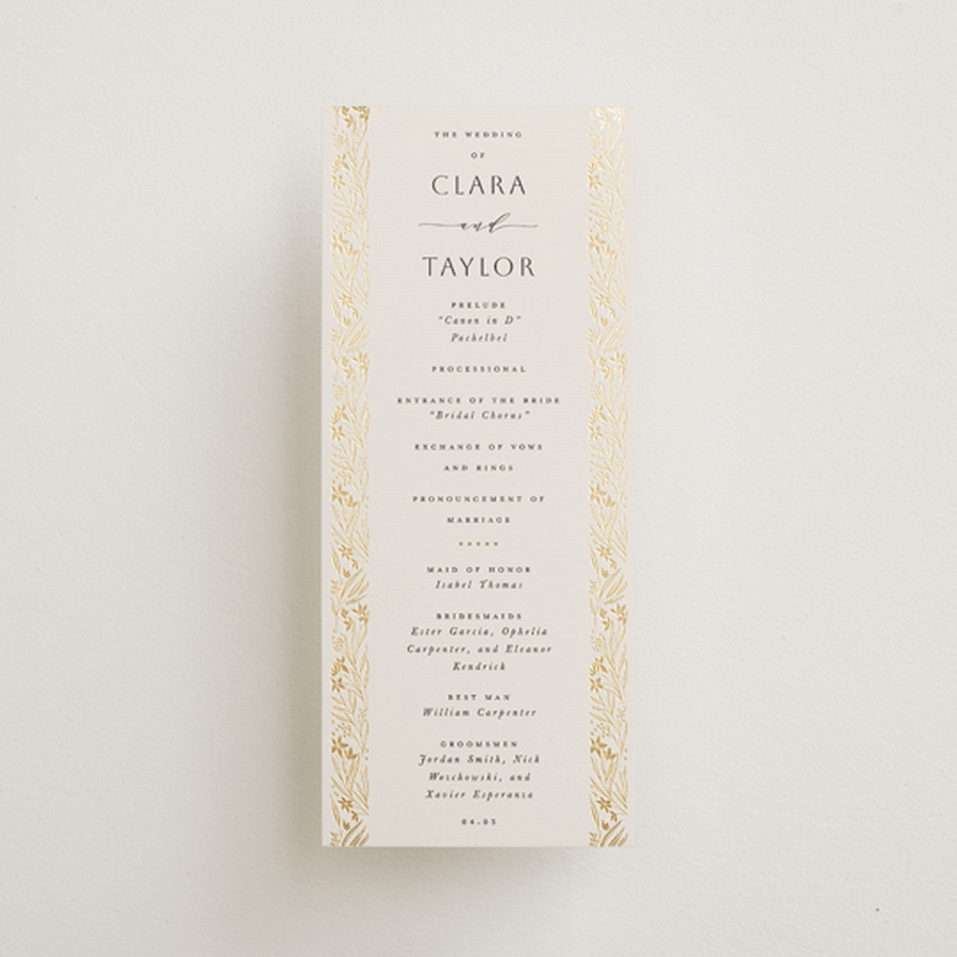 "Floral Border" - Wedding Programs in Champagne by Leah Bisch - Front