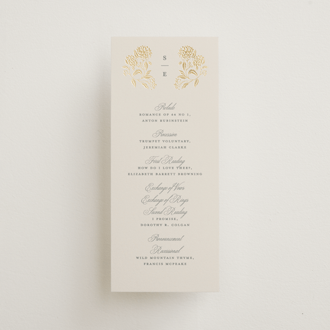 "Shimmering Hydrangeas" - Wedding Programs in Tea Time by Susan Zinader - Front