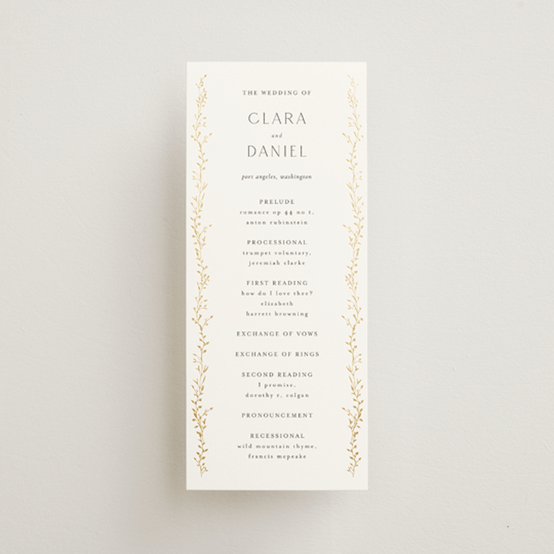 "Delicate Vine" - Wedding Programs in Alabaster by Susan Moyal - Front