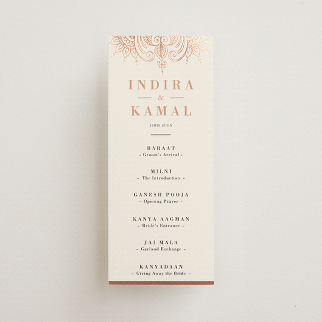 "Regal Mehndi" - Wedding Programs in Champagne Rose by Oma N. Ramkhelawan - Front