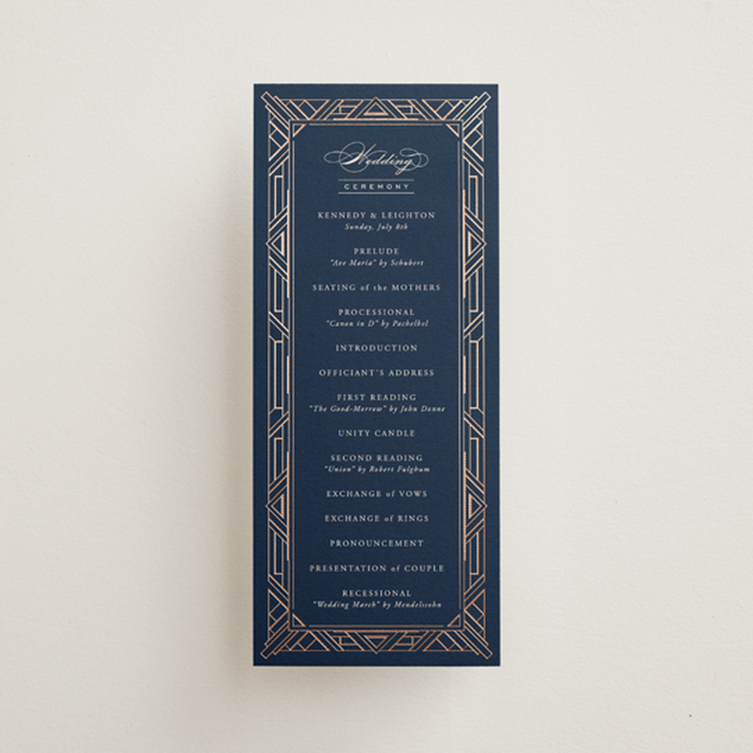 "Opulent Border" - Wedding Programs in Navy by Hooray Creative - Front