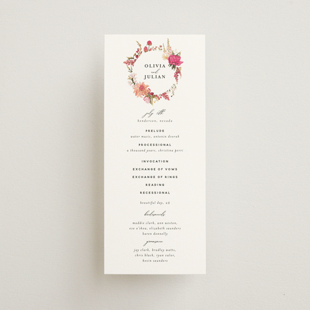 "Lush" - Wedding Programs in Magenta by Susan Moyal - Front