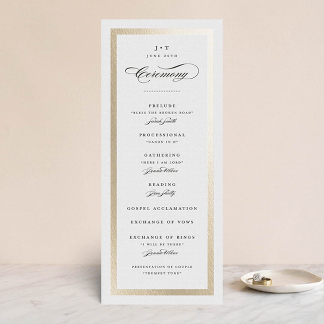 "Lasting love" - Wedding Programs in Gold by Stacey Meacham - Front