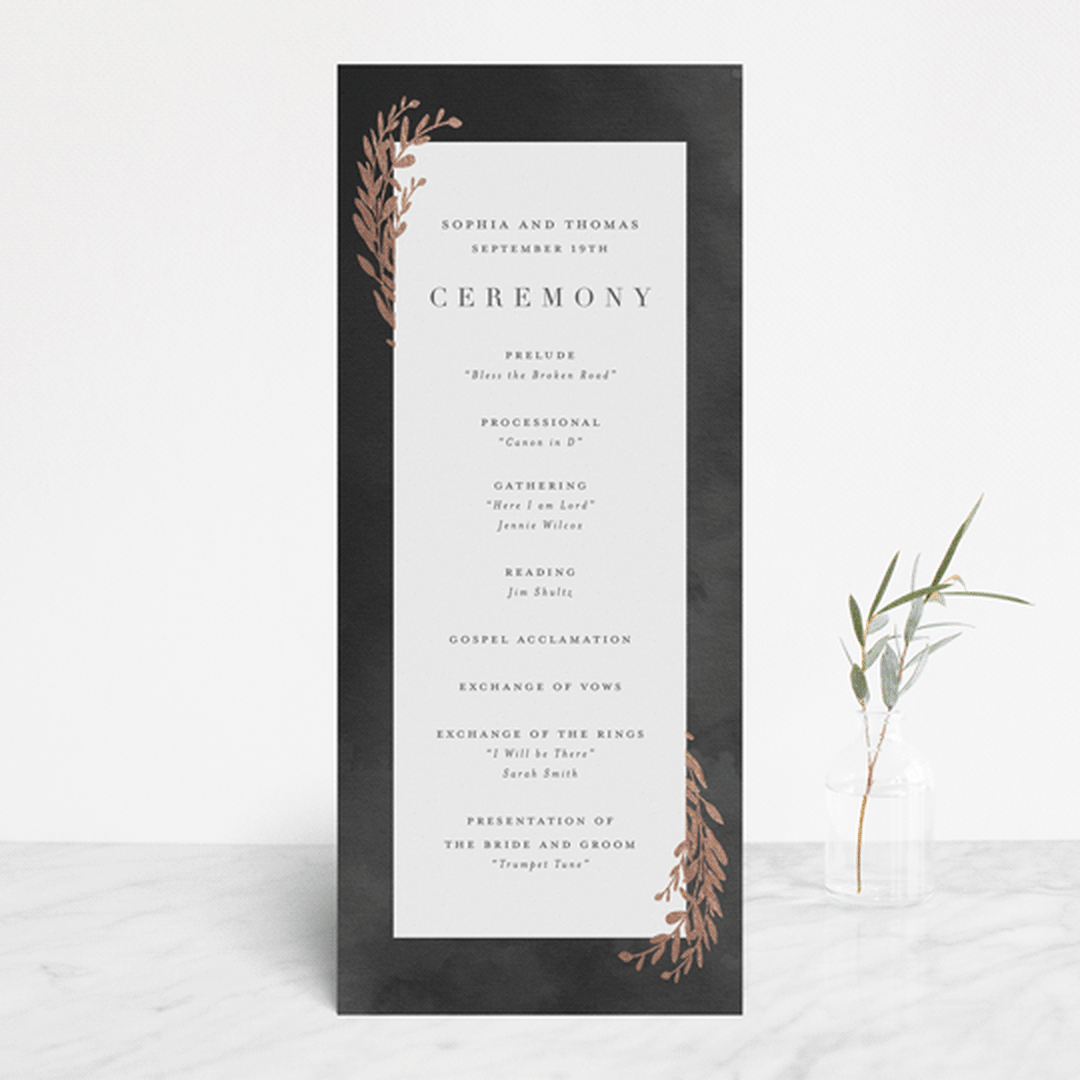 "Lux branch" - Wedding Programs in Pepper by Stacey Meacham - Front
