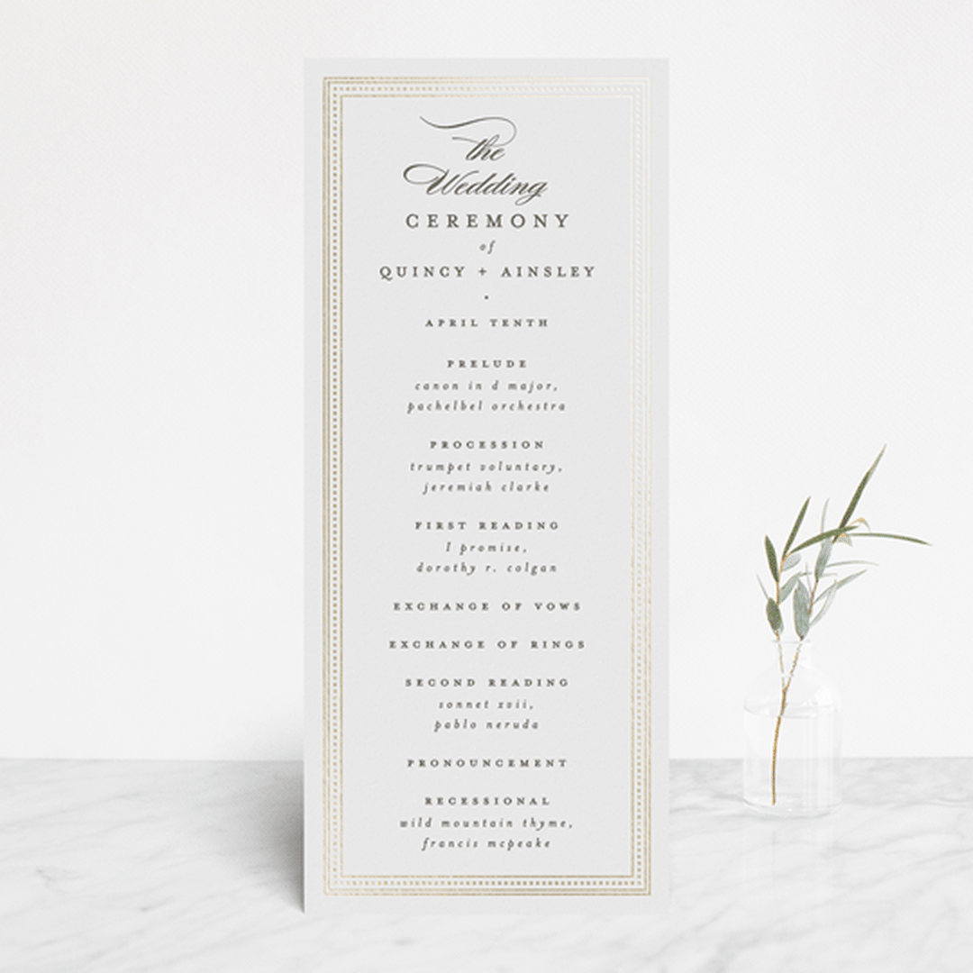 Refined Frame Foil-Pressed Wedding Program Cards... | Minted