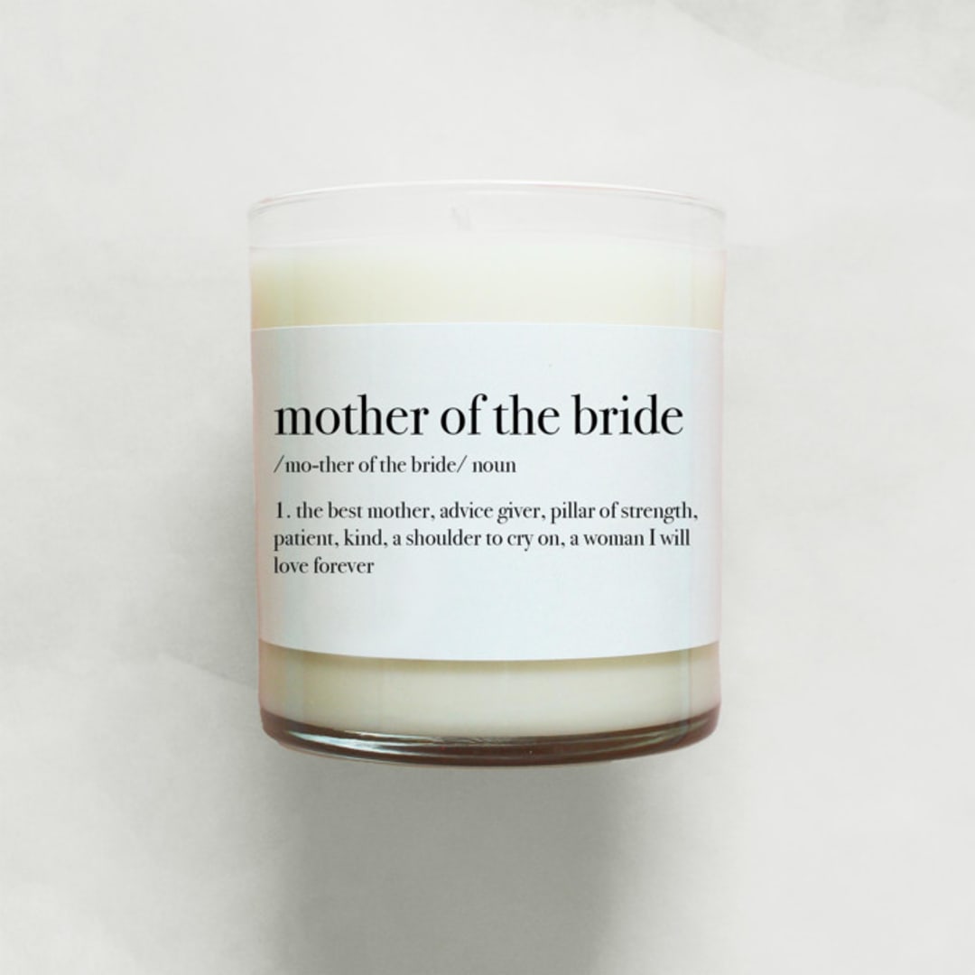 "Mother of the Bride Definition Soy Candle | 10.5oz Candle" - Gifts for Parents in white by Aria Bella Candles