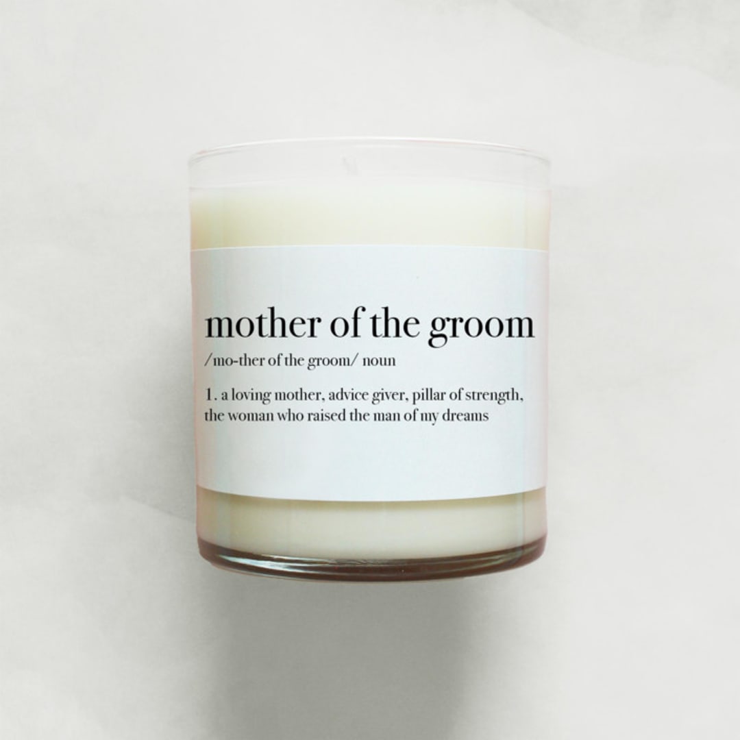 "Mother of the Groom Definition Soy Candle | 10.5oz Candle" - Gifts for Parents in white by Aria Bella Candles