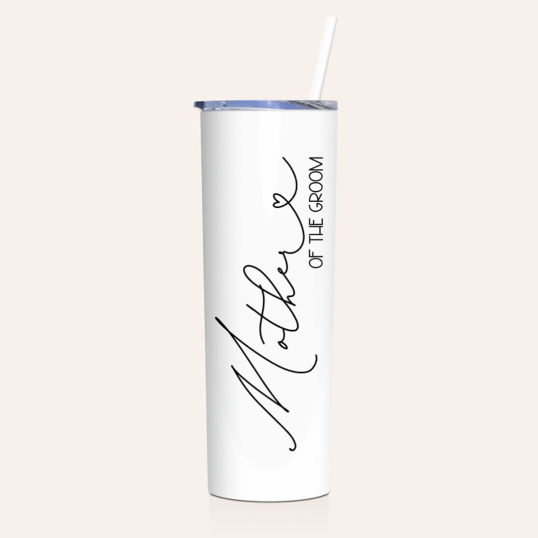 "Mother of the Groom Tumbler | White | 20 Ounce" - Gifts for Parents in white by Leslie Berry