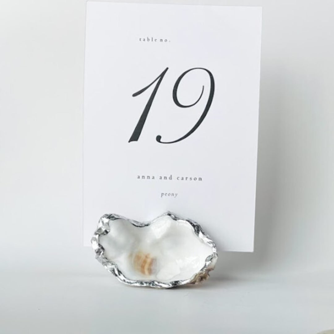 "Silver Leaf Oyster Shell Table Number Card Holder" - Place Card Holders in silver by Anna Sibley