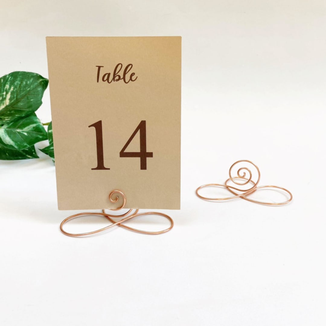 "Rose Gold Wire Infinity Table Number Card Holder, Set of 5" - Place Card Holders in white by JV Country Creations