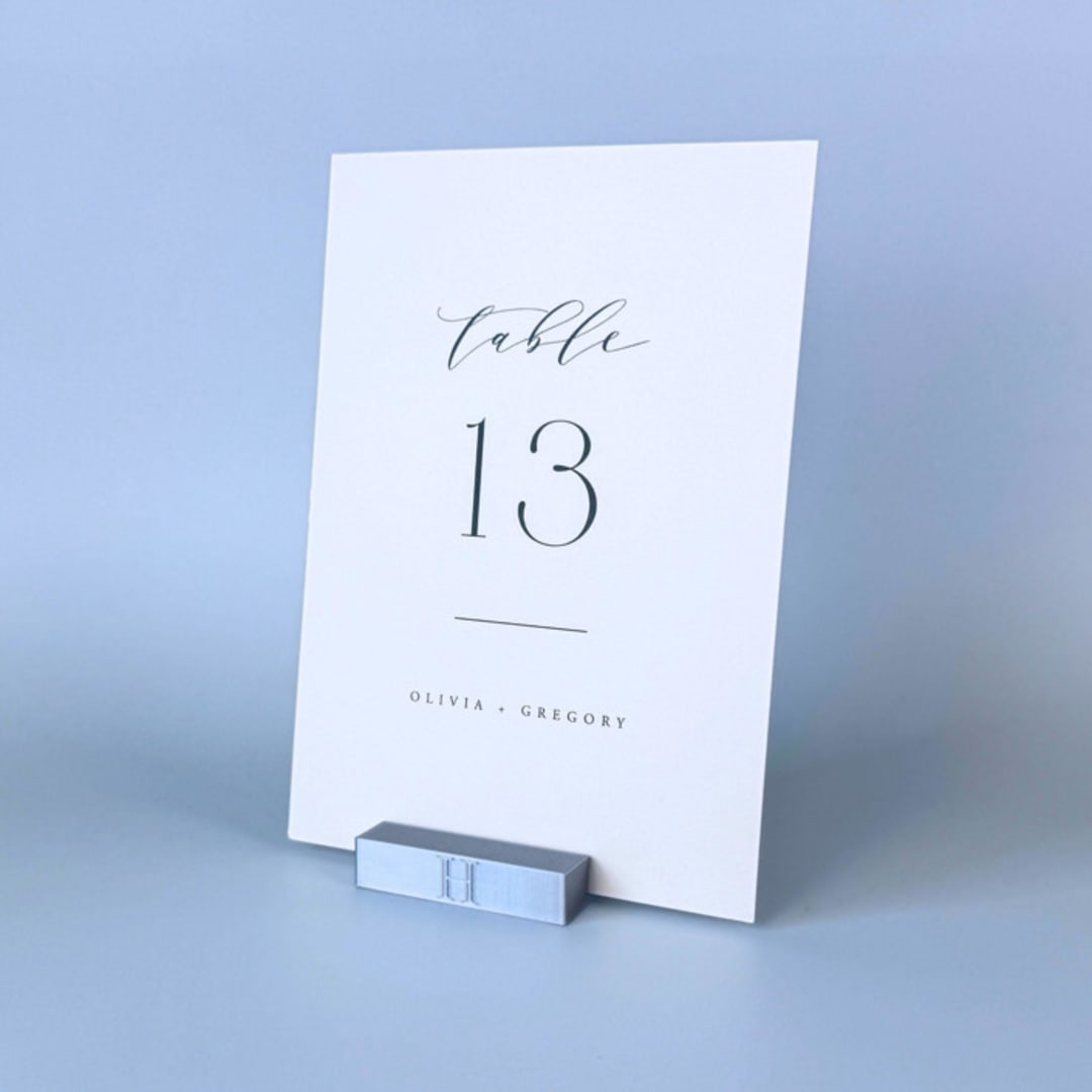"Personalized Silver Color Rectangle Table Number Holders, Set of 5" - Place Card Holders in silver by Corduroy Effect