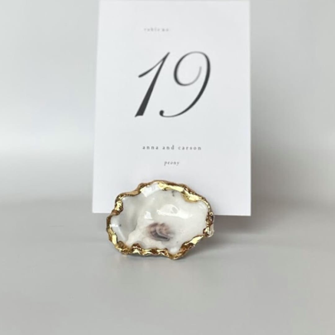 Gold Leaf Oyster Shell Table Number Card Holder