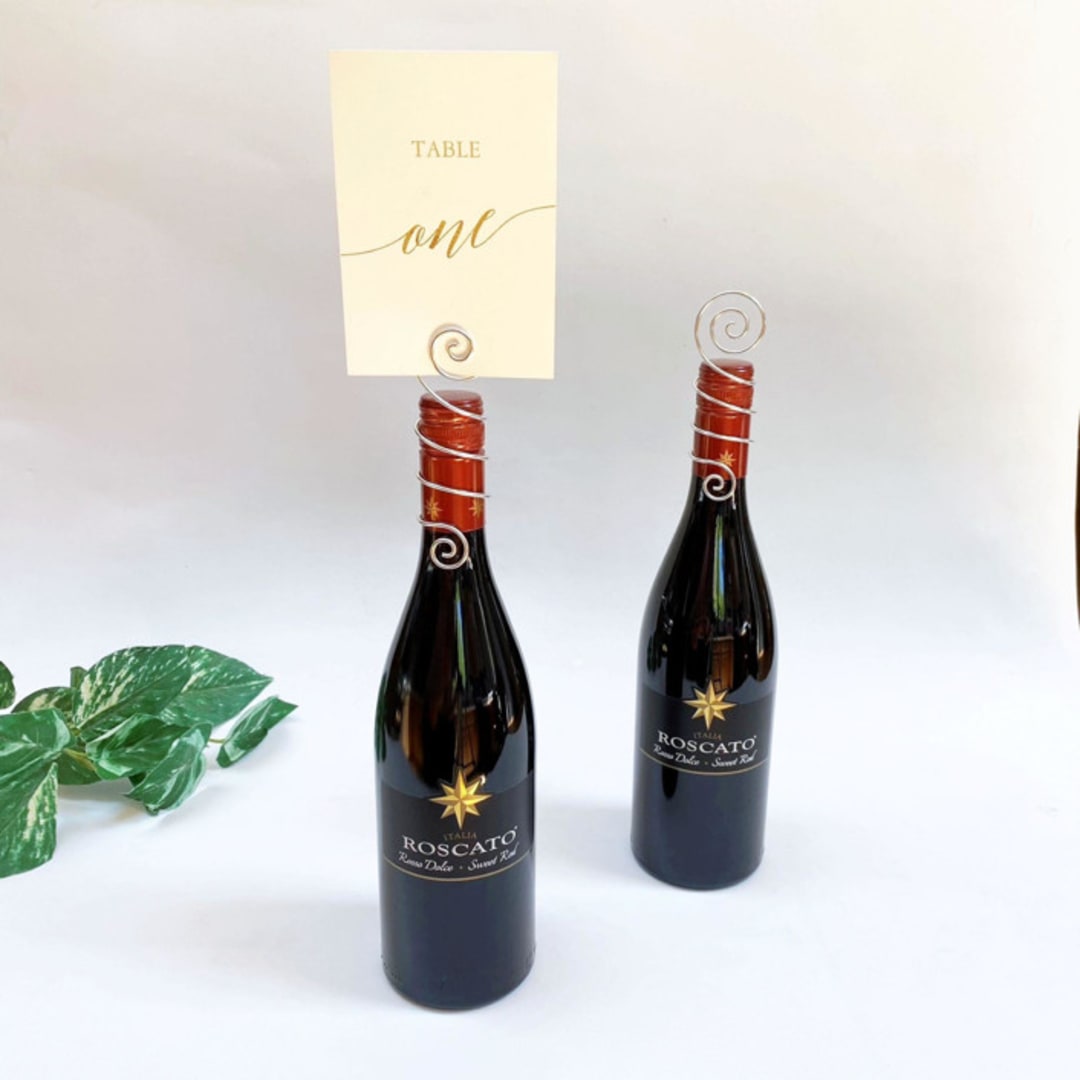 Silver Wire Wine Bottle Topper Table Number Card Holder, Set of 5