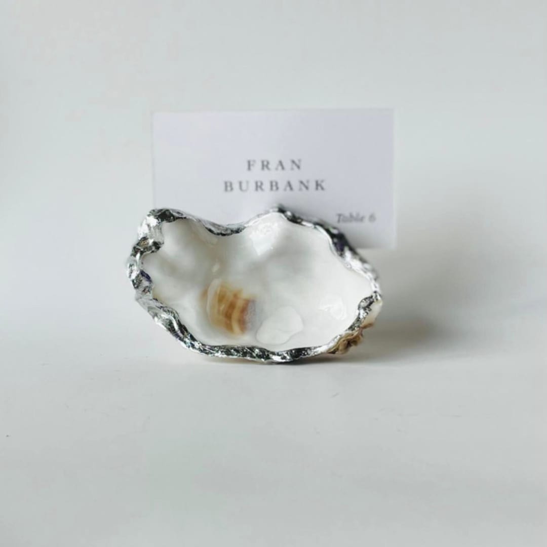 "Silver Leaf Oyster Shell Place Card Holder" - Place Card Holders in gray by Anna Sibley
