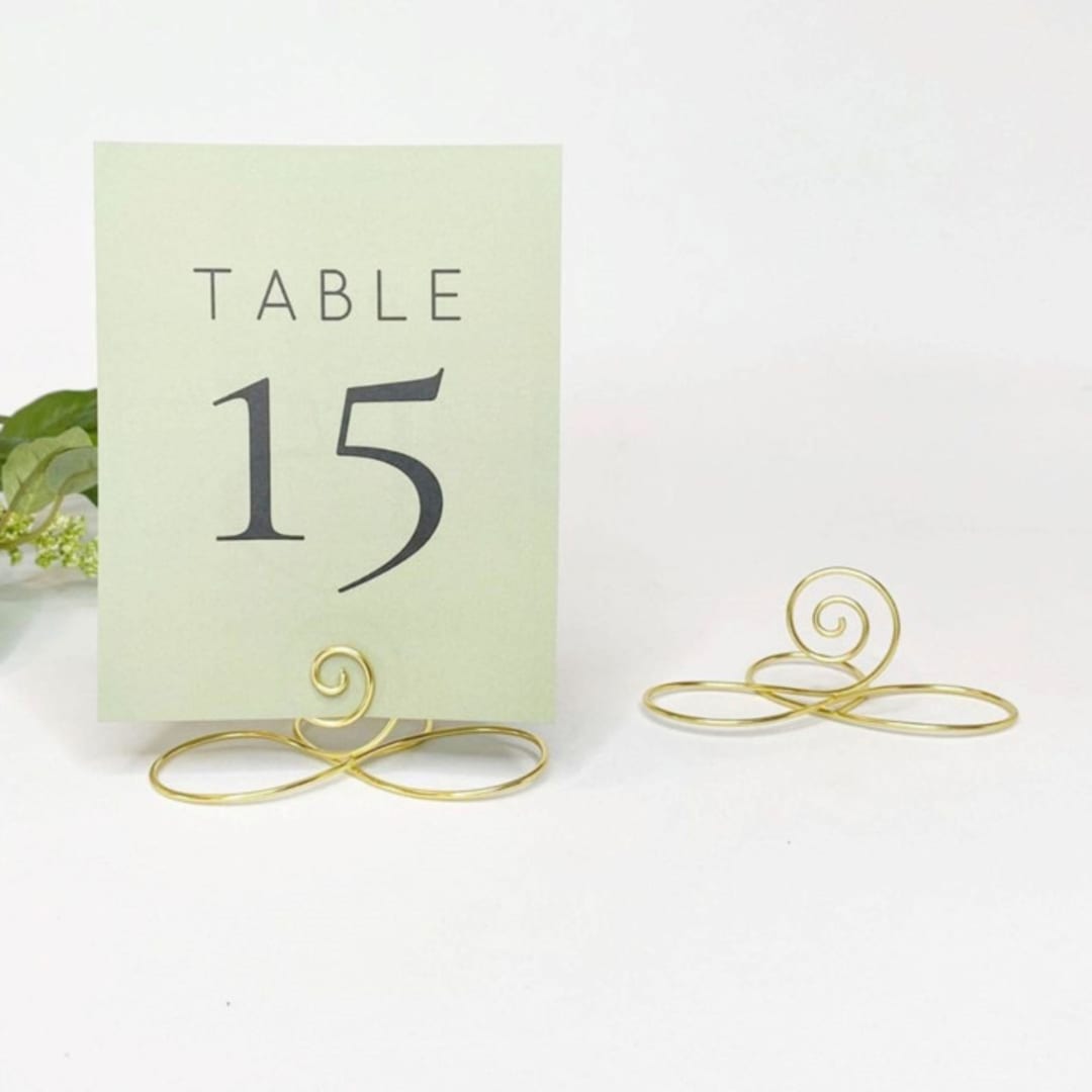 "Gold Wire Infinity Table Number Card Holder, Set of 5" - Place Card Holders in multicolor by JV Country Creations