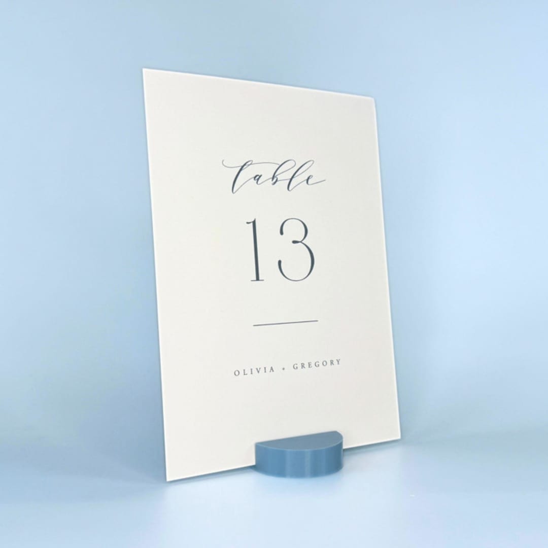 "Dusty Blue Round Table Number Holder, Set of 5" - Place Card Holders in blue by Corduroy Effect