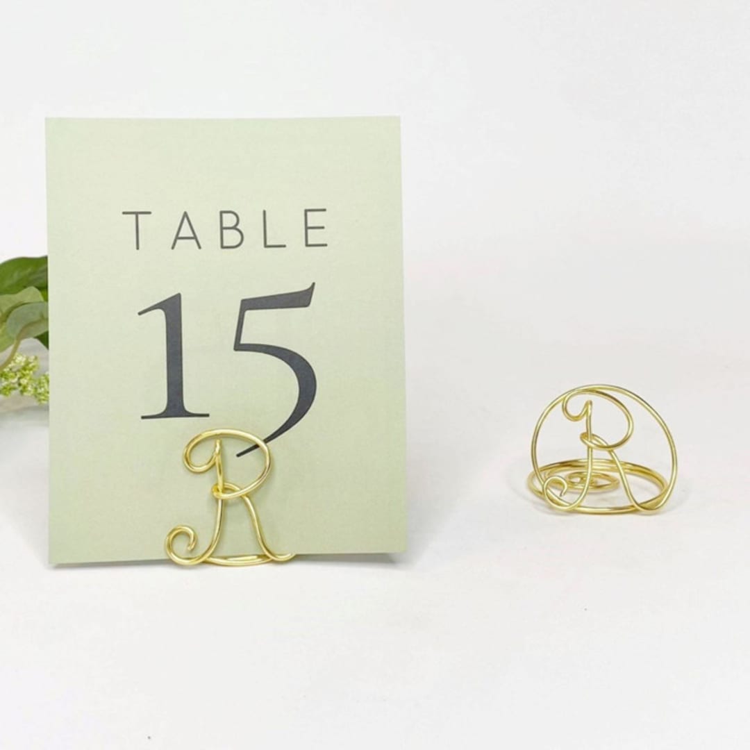 "Gold Wire Custom Monogram Table Number Card Holder, Set of 5" - Place Card Holders in white by JV Country Creations