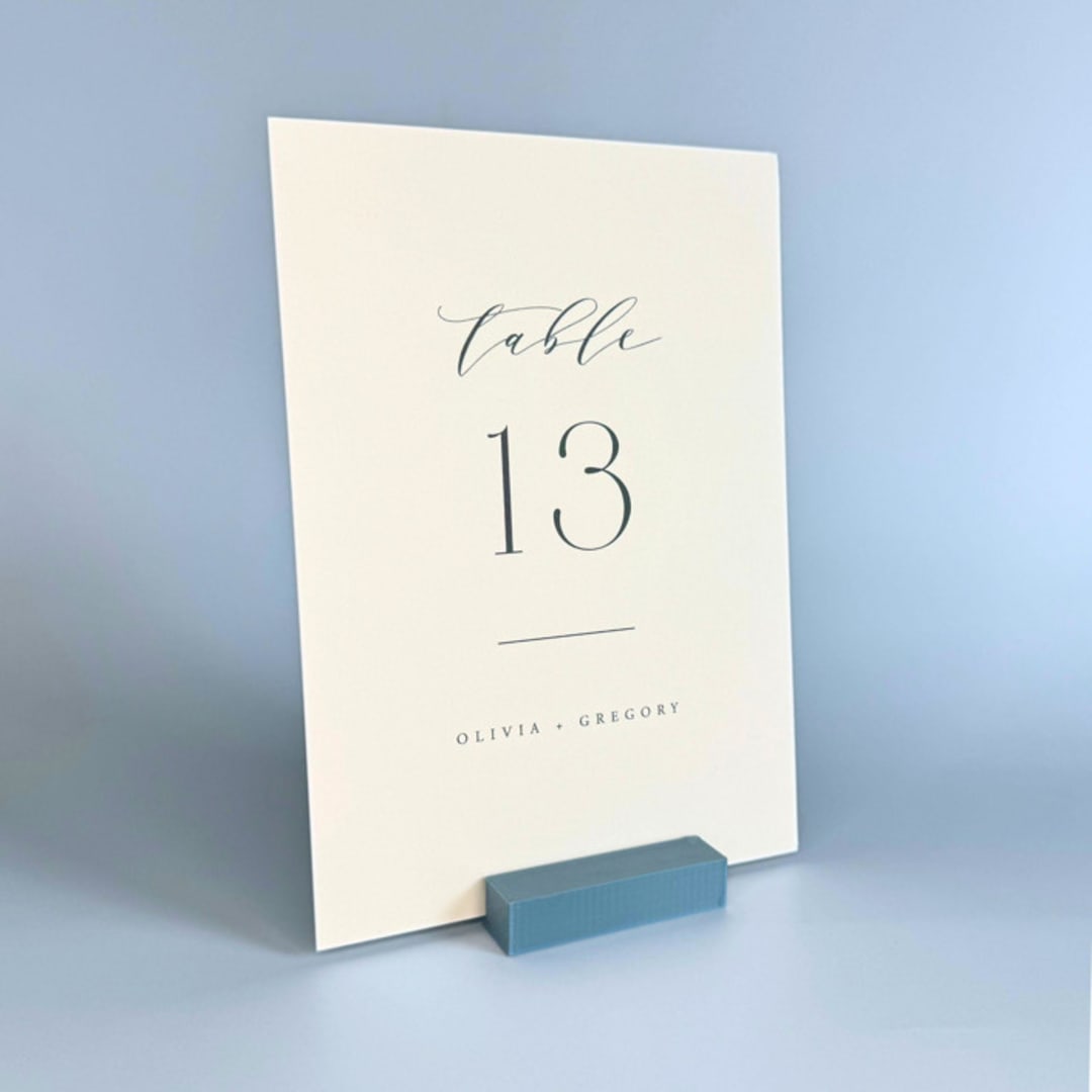 "Dusty Blue Rectangle Table Number Holder, Set of 5" - Place Card Holders in blue by Corduroy Effect