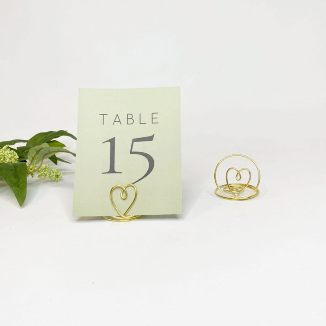 "Gold Wire Heart Table Number Card Holder, Set of 5" - Place Card Holders in multicolor by JV Country Creations