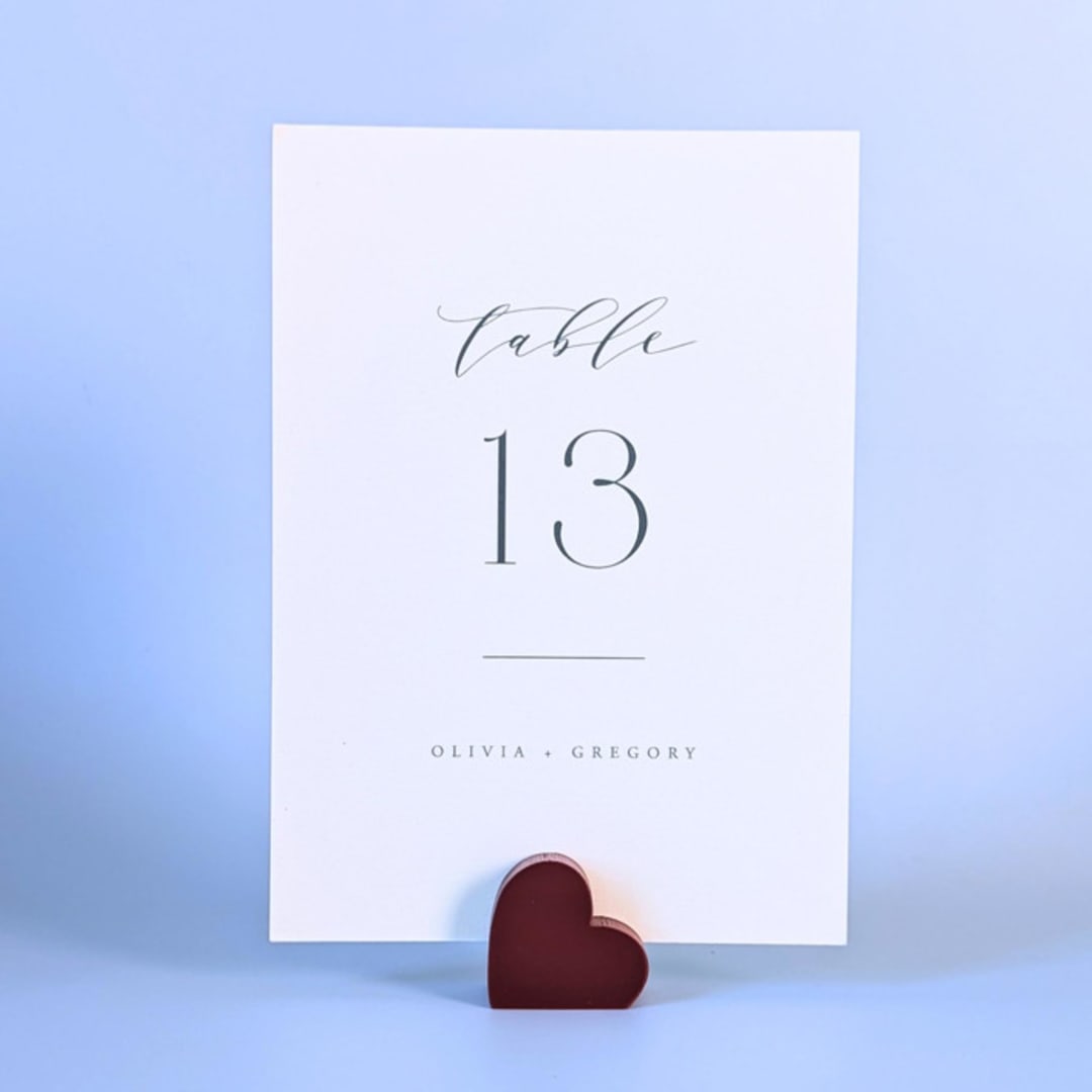 "Cranberry Heart Table Number Holders, Set of 5" - Place Card Holders in red by Corduroy Effect