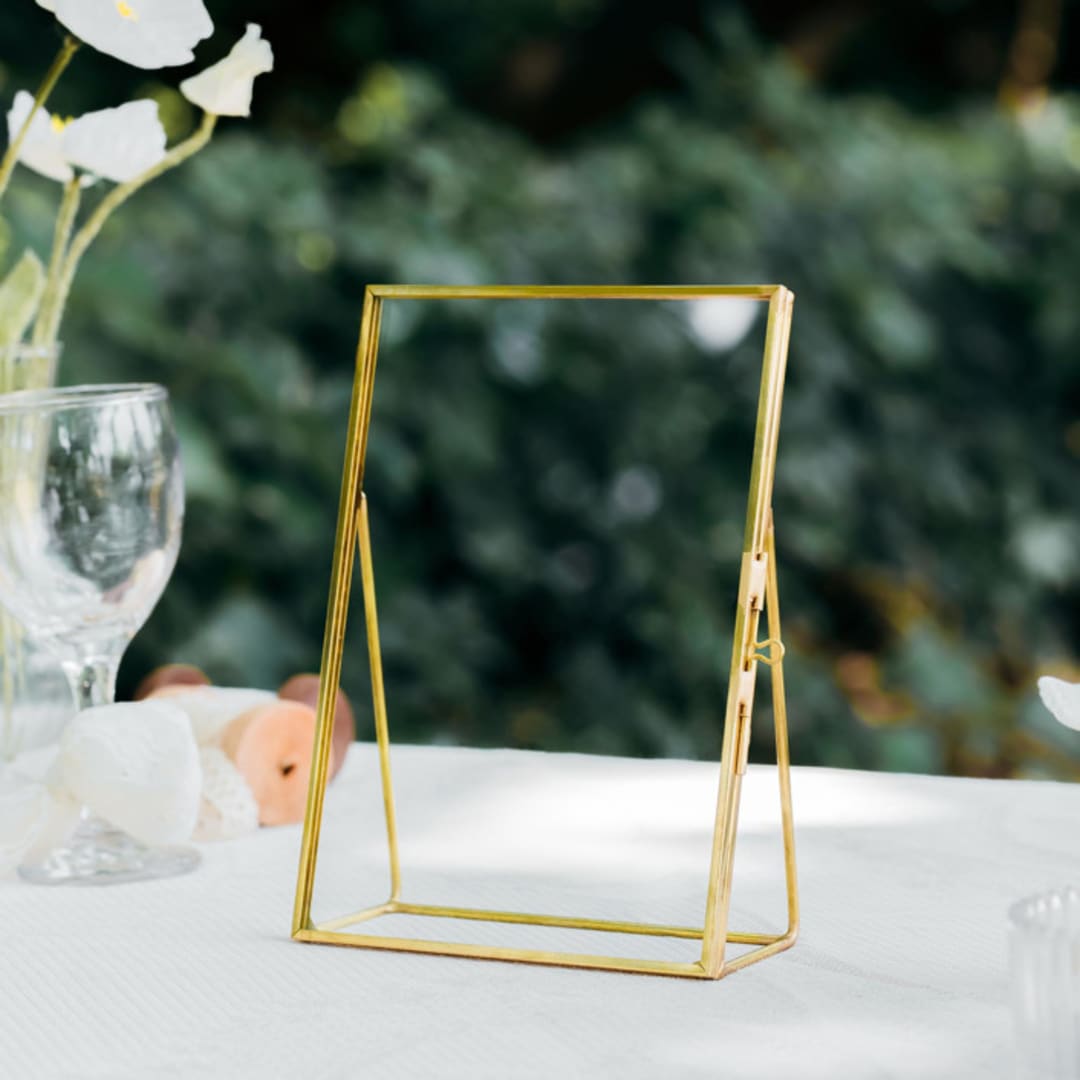 "Brass and Glass Gold Vertical 5x7" Card Holder" - Place Card Holders in gold by Lea Li