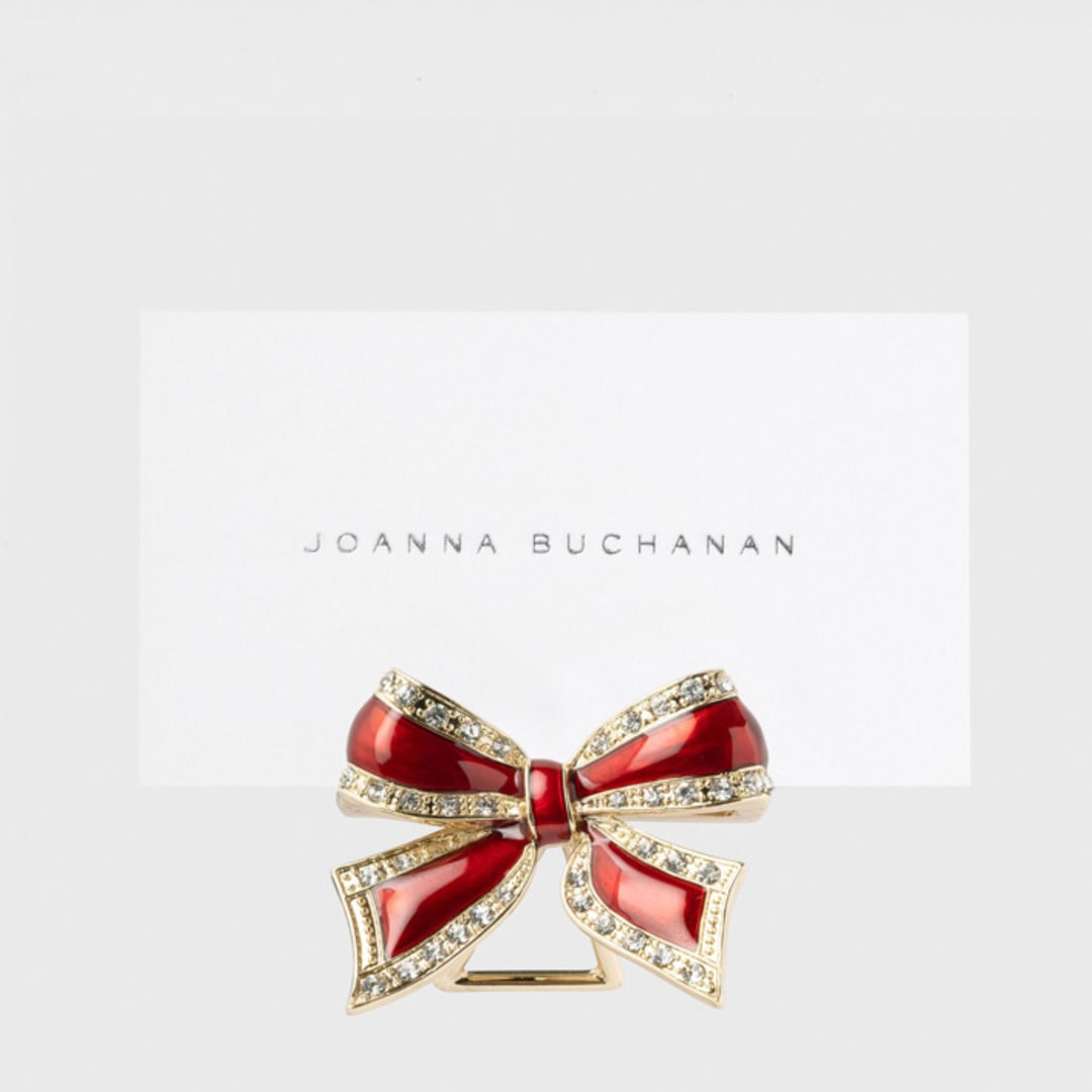 "Enamel bow placecard holders, red, set of four" - Place Card Holders in red by Joanna Buchanan